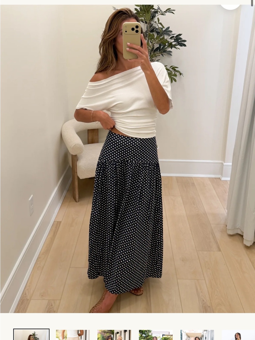 Navy Polka Dot Maxi Skirt - Women's Flowy Full-Length Skirt